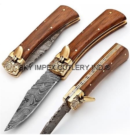 Damascus Automatic Pocket Knife