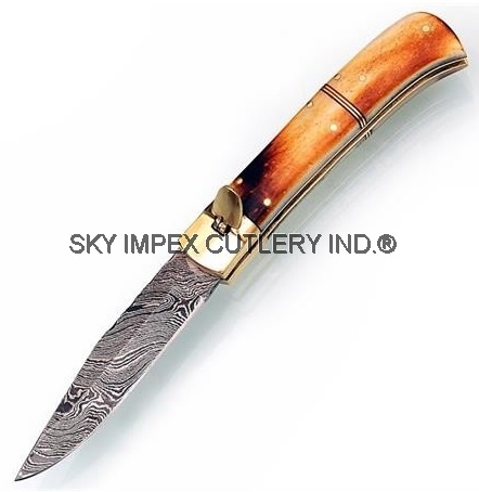 Damascus Automatic Pocket Knife