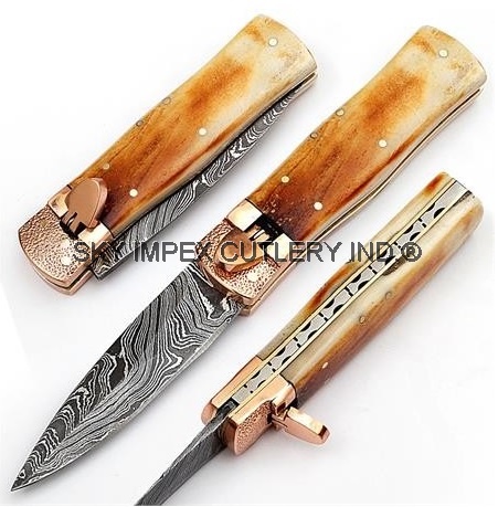 Damascus Automatic Pocket Knife