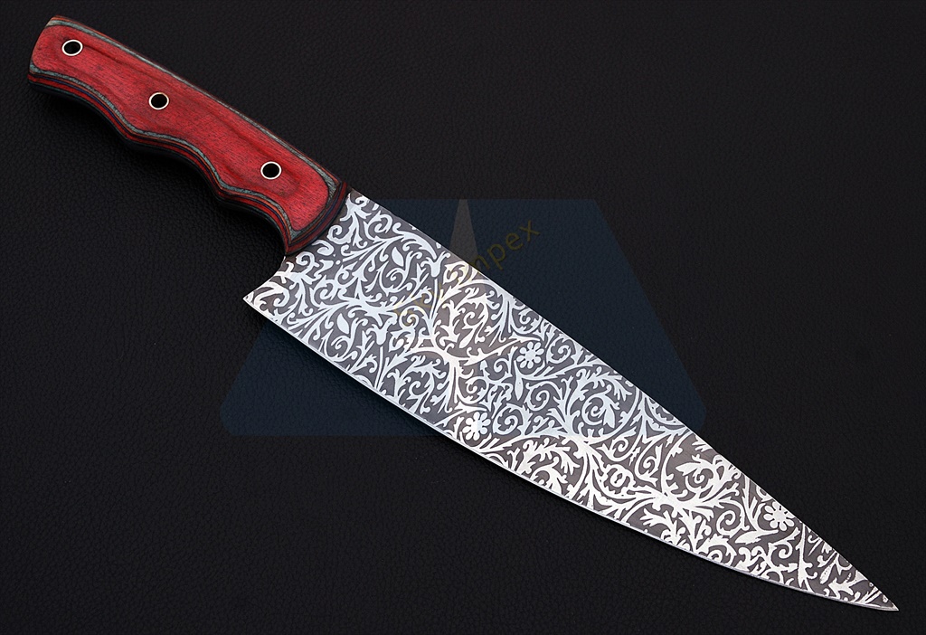 Etched Carbon steel kitchen knife