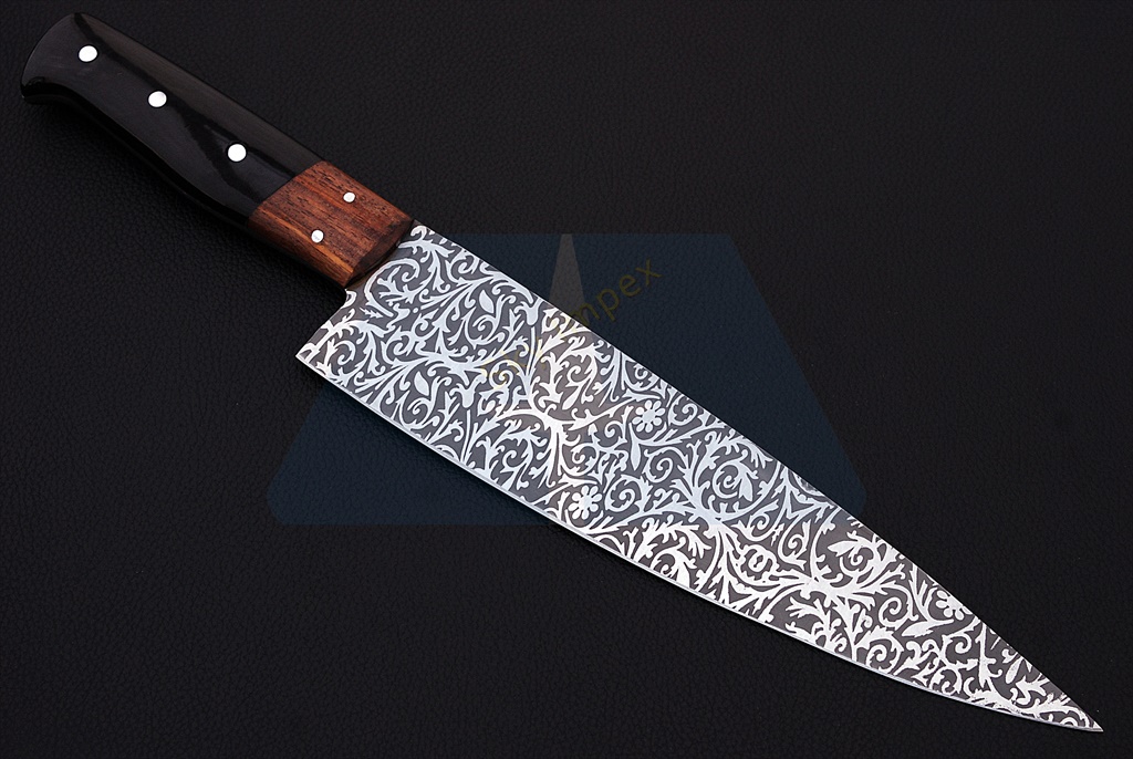 Etched Carbon steel kitchen knife