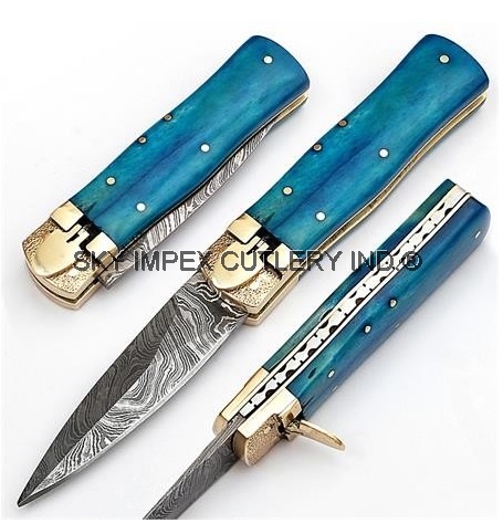 Damascus Automatic Pocket Knife